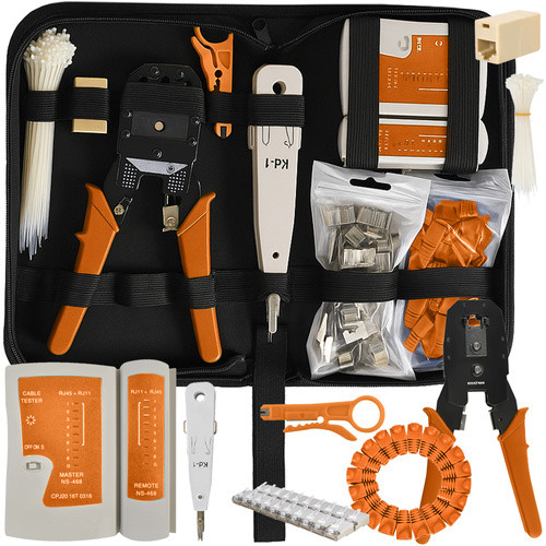 Kit tester cabluri, 145 piese, instrumente de retea, dezizolator sertizat, husa cu fermoar - imagine 15